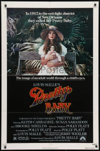 3j687 PRETTY BABY 1sh 1978 directed by Louis Malle, young Brooke Shields sitting with doll!