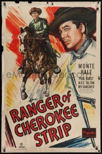 3j710 RANGER OF CHEROKEE STRIP 1sh 1949 cool art of Texas Ranger cowboy Monte Hale with gun!