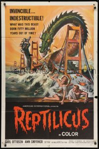 3j722 REPTILICUS 1sh 1962 indestructible 50 million year-old giant lizard destroys bridge!