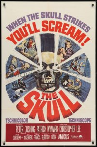 3j814 SKULL 1sh 1965 Peter Cushing, Christopher Lee, cool horror artwork of creepy skull!