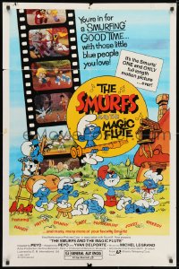 3j822 SMURFS & THE MAGIC FLUTE 1sh 1983 feature cartoon, great Peyo art!