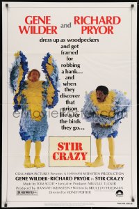 3j853 STIR CRAZY 1sh 1980 Gene Wilder & Richard Pryor in chicken suits, directed by Sidney Poitier!