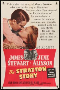 3j858 STRATTON STORY 1sh 1949 Jimmy Stewart as baseball legend, pretty June Allyson!