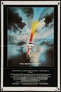 3j868 SUPERMAN 1sh 1978 D.C. comic book superhero Christopher Reeve, cool Bob Peak logo art!