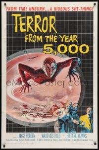 3j890 TERROR FROM THE YEAR 5,000 1sh 1958 from time unborn, sci-fi art of the hideous she-thing!