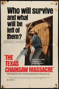 3j893 TEXAS CHAINSAW MASSACRE 1sh R1980 Tobe Hooper cult classic slasher horror, who will survive!
