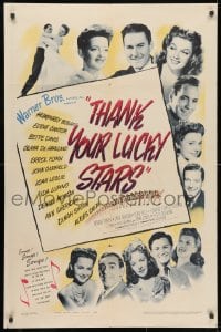 3j894 THANK YOUR LUCKY STARS 1sh 1943 Errol Flynn, Humphrey Bogart, Bette Davis & more pictured!