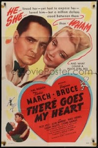 3j899 THERE GOES MY HEART 1sh R1946 Fredric March & Virginia Bruce tried to laugh off $1,000,000!