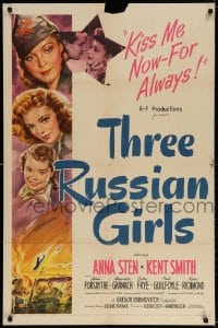 3j905 THREE RUSSIAN GIRLS 1sh 1943 any kiss may be the last for Anna Sten & these girls in uniform!