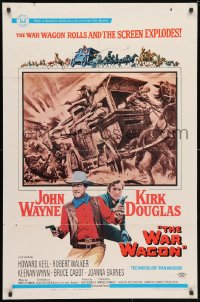 3j958 WAR WAGON 1sh 1967 cowboys John Wayne & Kirk Douglas, western armored stagecoach artwork!