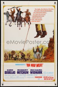 3j962 WAY WEST style B 1sh 1967 Kirk Douglas, Robert Mitchum, great art of frontier justice!
