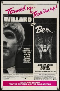 3j976 WILLARD/BEN 1sh 1973 classic killer rat movies teamed up to tear 'em up!
