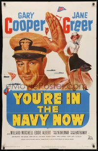 3j997 YOU'RE IN THE NAVY NOW 1sh 1951 art of Naval officer Gary Cooper, sexy Jane Greer!