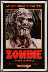 3j999 ZOMBIE 1sh 1980 Zombi 2, Lucio Fulci classic, gross c/u of undead, we are going to eat you!