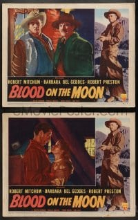 3k804 BLOOD ON THE MOON 2 LCs 1949 cowboy Robert Mitchum, Barbara Bel Geddes, Robert Wise!
