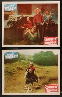 3k819 COURTIN' TROUBLE 2 LCs 1948 wacky western cowboys Jimmy Wakely, Dub Cannonball Taylor!