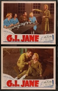 3k841 G.I. JANE 2 LCs 1951 Tom Neal, Jean Porter, Iris Adrian, everyone's shouting G.I. love it!