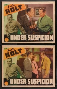 3k982 UNDER SUSPICION 2 LCs 1937 angry Jack Holt shows a gun to two other men, murder mystery!