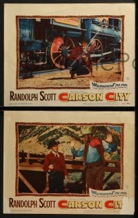 3k092 CARSON CITY 8 LCs 1952 cowboy Randolph Scott in Nevada with a gun and a grin!