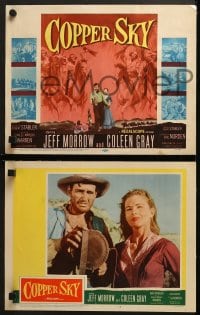 3k108 COPPER SKY 8 LCs 1957 romantic close up of Jeff Morrow kissing Coleen Gray!