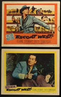 3k152 ESCORT WEST 8 LCs 1959 cowboy Victor Mature with gun & Elaine Stewart!
