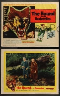 3k209 HOUND OF THE BASKERVILLES 8 LCs 1959 Peter Cushing as Sherlock Holmes, blood-dripping dog tc art!