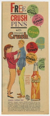 3m074 CRUSH magazine page 1960s orange soda, free pins, 6 wacky ways to say have a Crush on me!