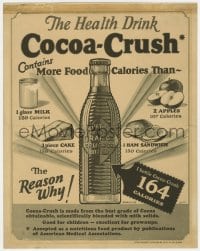 3m096 COCOA-CRUSH magazine ad 1928 health drink that contains more food calories than cake!