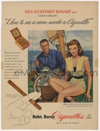 3m106 HUMPHREY BOGART/LAUREN BACALL magazine ad 1940s she loves to see her man smoke a Cigarillo!
