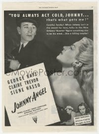 3m109 JOHNNY ANGEL magazine ad 1945 sexy French Claire Trevor says George Raft always acts cold!