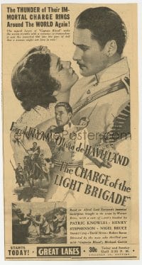 3m138 CHARGE OF THE LIGHT BRIGADE 6x12 newspaper ad 1936 Errol Flynn, Olivia De Havilland