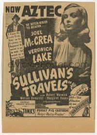 3m148 SULLIVAN'S TRAVELS 4x6 newspaper ad 1941 Veronica Lake, Joel McCrea, Preston Sturges