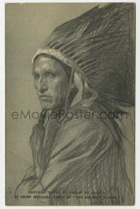 3m023 COVERED WAGON English 4x6 postcard 1924 Philip de Laszlo art of Chief Medicine Eagle!