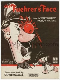 3m296 DER FUEHRER'S FACE sheet music 1943 WWII art of Donald Duck hitting Hitler w/tomato, Disney!