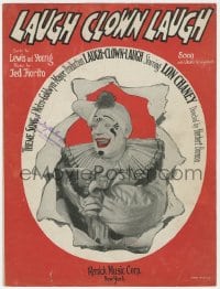 3m334 LAUGH CLOWN LAUGH sheet music 1928 great image of Lon Chaney in clown makeup, the title song!