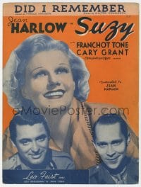 3m393 SUZY sheet music 1936 Jean Harlow between Cary Grant & Franchot Tone, Did I Remember!