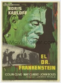 3m741 FRANKENSTEIN Spanish herald R1965 great MCP close up art of Boris Karloff as the monster!