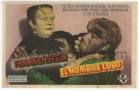 3m742 FRANKENSTEIN MEETS THE WOLF MAN Spanish herald 1946 best c/u of Bela Lugosi & Lon Chaney Jr.!