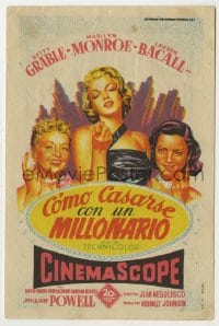 3m783 HOW TO MARRY A MILLIONAIRE Spanish herald 1954 Soligo art of Marilyn Monroe, Grable & Bacall!