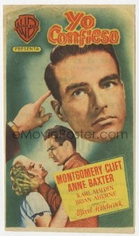 3m787 I CONFESS Spanish herald 1954 Alfred Hitchcock, Montgomery Clift grabbing Anne Baxter!