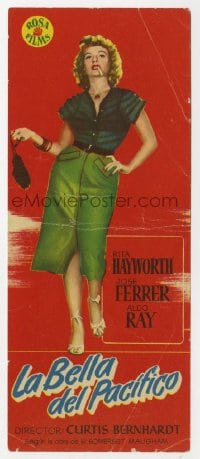 3m832 MISS SADIE THOMPSON Spanish herald 1956 full-length Rita Hayworth smoking & swinging purse!
