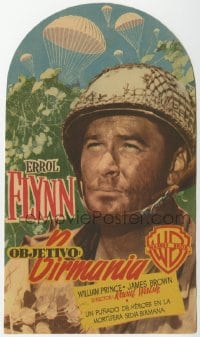 3m863 OBJECTIVE BURMA die-cut Spanish herald 1945 c/u of paratrooper Errol Flynn in World War II!