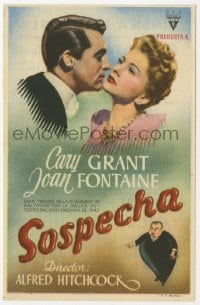 3m945 SUSPICION Spanish herald 1942 Hirschfeld art of Hitchcock + Cary Grant & Fontaine, different!