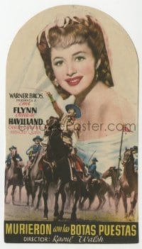 3m954 THEY DIED WITH THEIR BOOTS ON die-cut Spanish herald 1947 Errol Flynn & Olivia De Havilland!