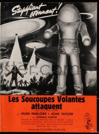 3m218 EARTH VS. THE FLYING SAUCERS French pressbook 1956 art of UFOs & aliens invading, posters shown!