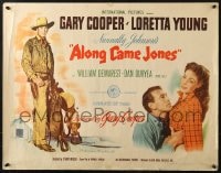 3p714 ALONG CAME JONES style A 1/2sh 1945 wonderful close up art of Gary Cooper holding sexy Loretta Young!