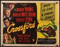 3p761 CROSSFIRE style A 1/2sh 1947 Robert Young, Robert Mitchum, Robert Ryan, sexy Gloria Grahame!