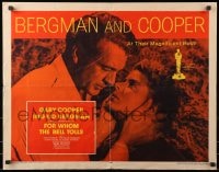 3p791 FOR WHOM THE BELL TOLLS style A 1/2sh R1957 Gary Cooper & Ingrid Bergman, Ernest Hemingway!