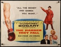 3p810 HARDER THEY FALL style B 1/2sh 1956 Humphrey Bogart, Rod Steiger, cool boxing artwork!