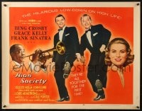3p817 HIGH SOCIETY style A 1/2sh 1956 Sinatra, Crosby, Kelly & Armstrong playing trumpet!